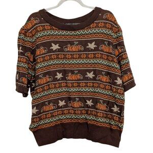 Bright & Beautiful Pumpkin Shirt Womens Size 2XL Brown Fall Autumn Short Sleeve